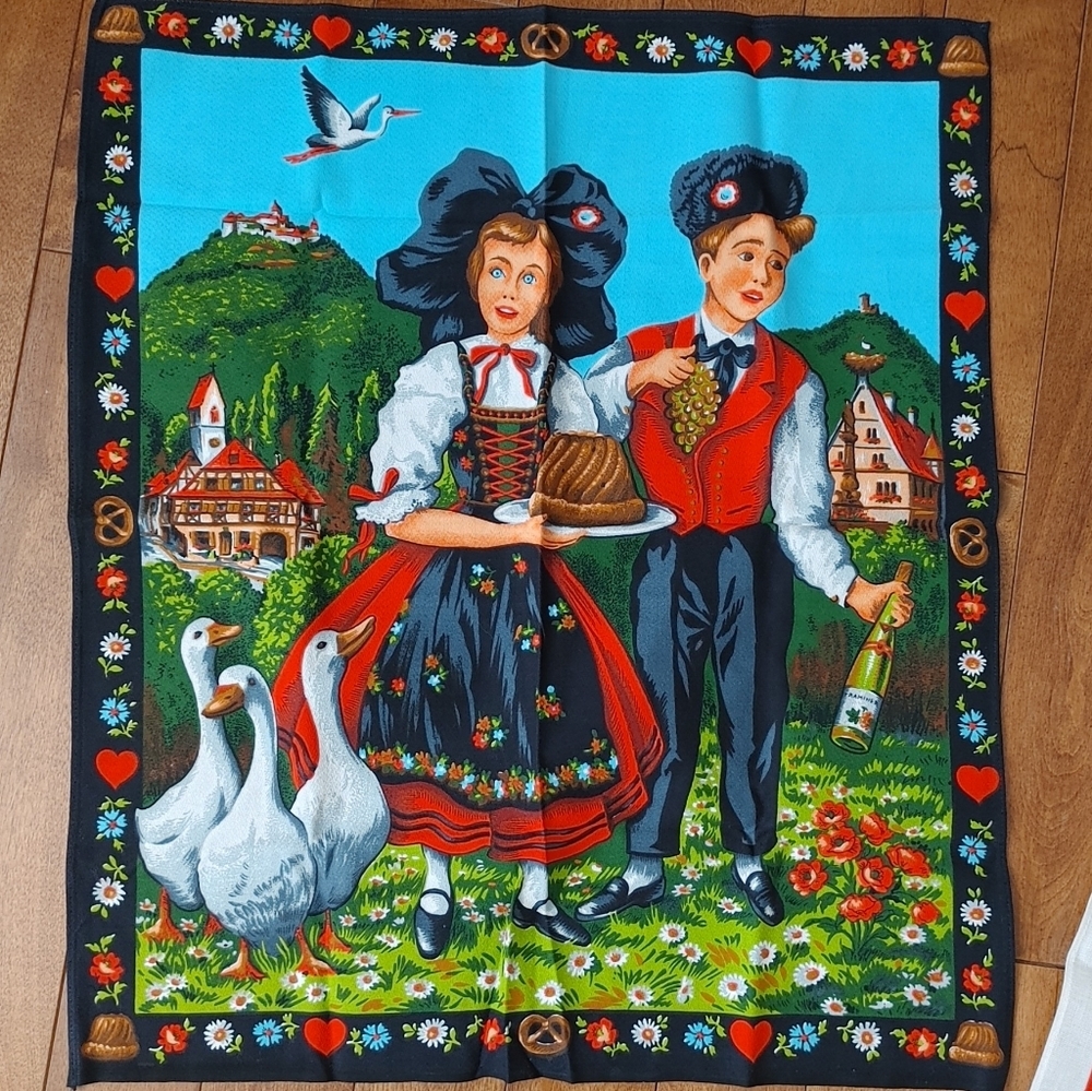 Alsace France Tea Towel linen cloth  wall hanging souvenir